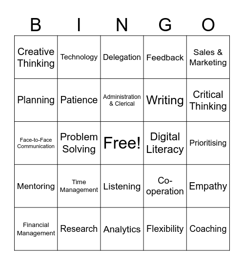 Transferable Skills Bingo Card