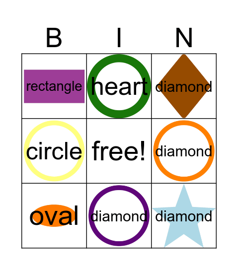 shapes & colours bingo Card