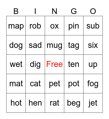 Phonics Bingo Card