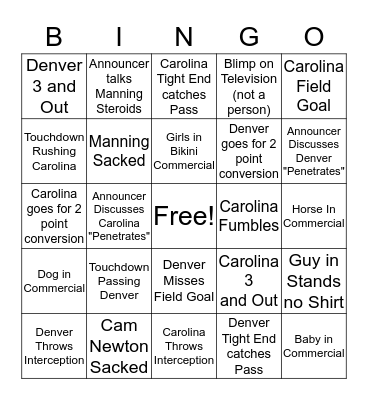 Superbowl 50 Bingo Card