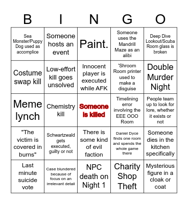 Killing Game Bingo Card