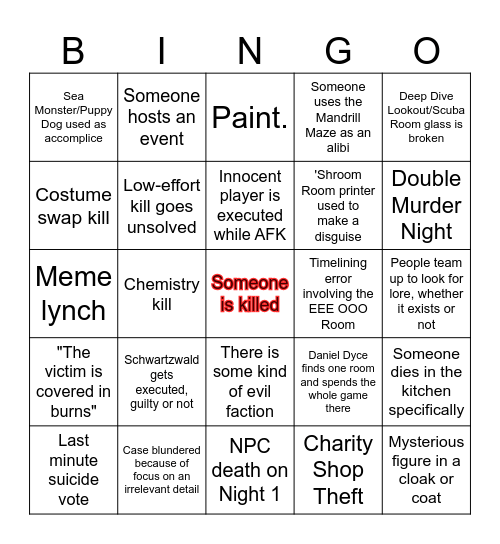 Killing Game Bingo Card