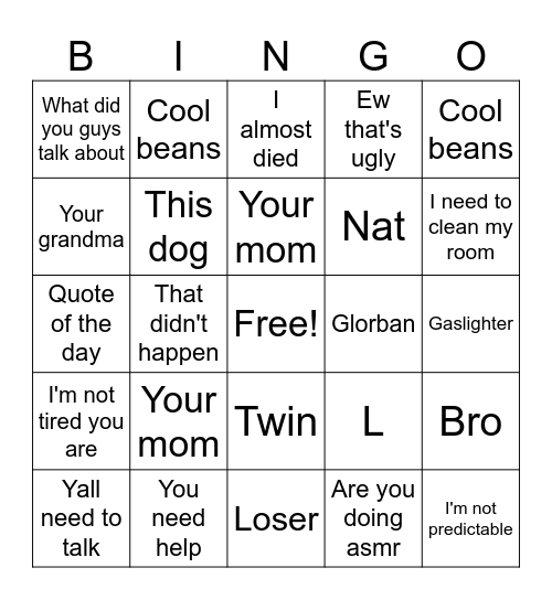Fufjfnfnfjdkdkdidj Bingo Card