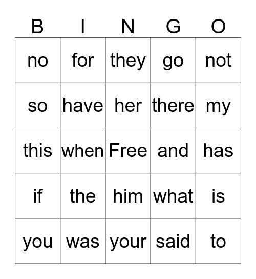 Sight Word Bingo 2 Bingo Card