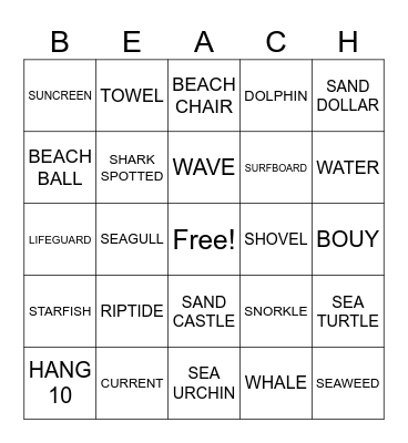 BEACH BINGO Card