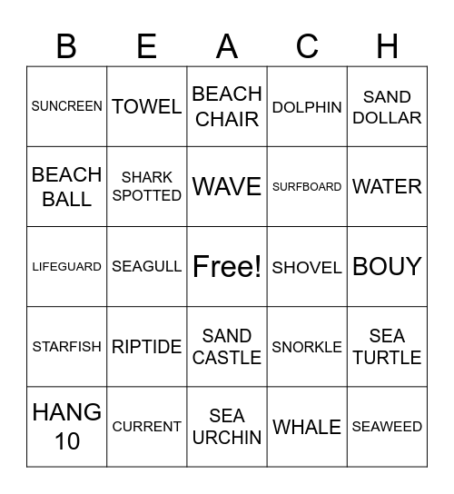 BEACH BINGO Card