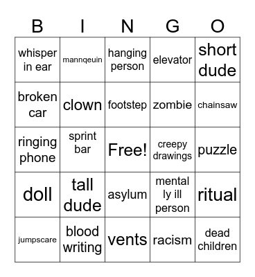 horor Bingo Card