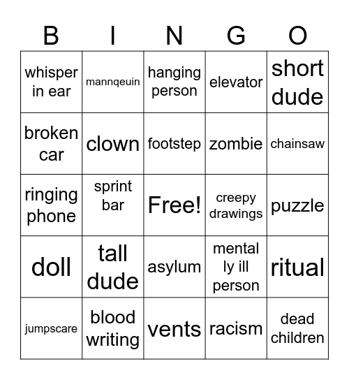 horor Bingo Card