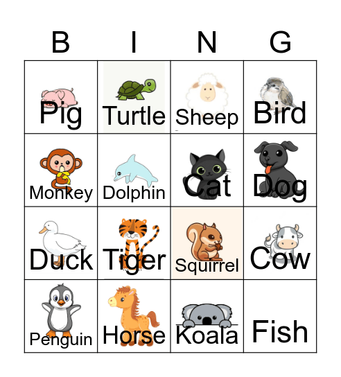 Animal bingo Card