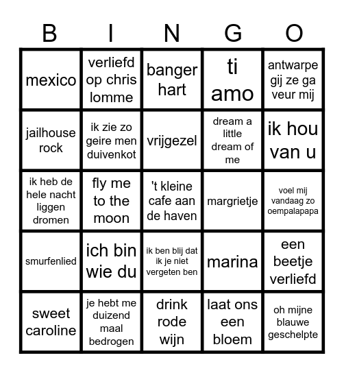 Muziekbingo Card