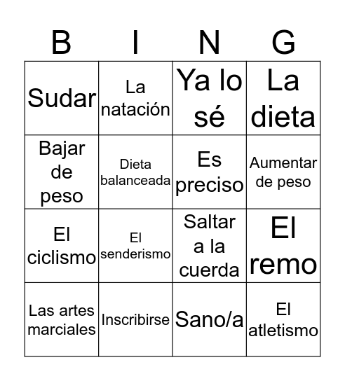 Fit Bingo Card