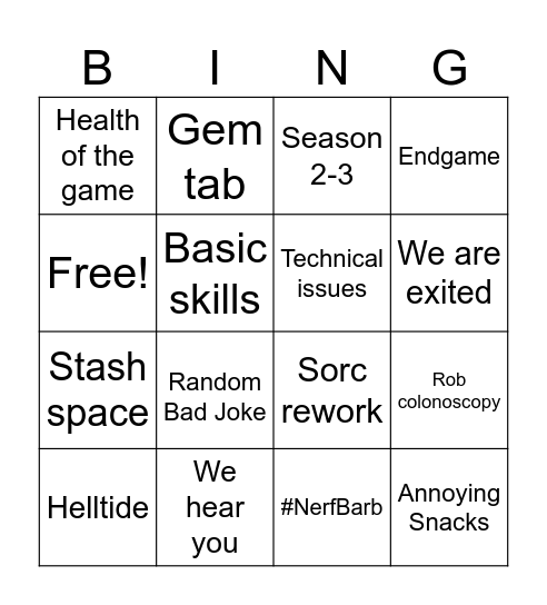 Diablo Campfire Bingo Card