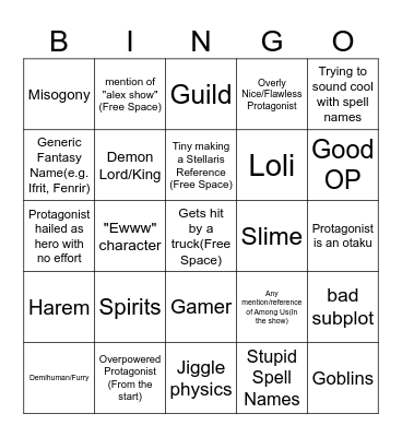 Isekai Bingo V.3 Bingo Card