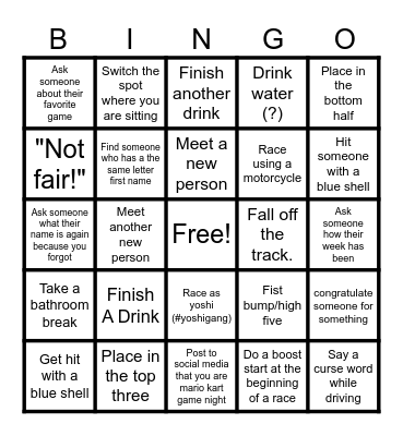 Mario Kart Bingo Card