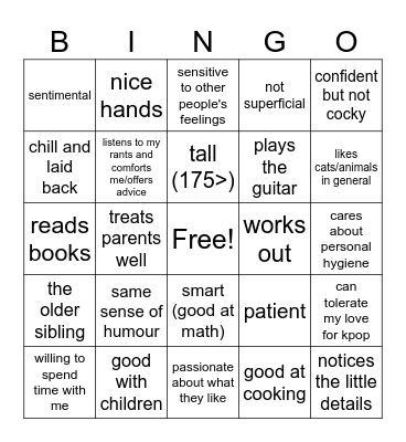 my ideal type Bingo Card