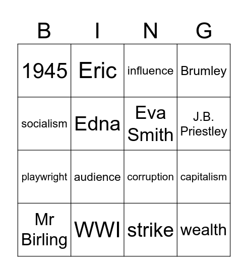 An Inspector Calls Bingo Card