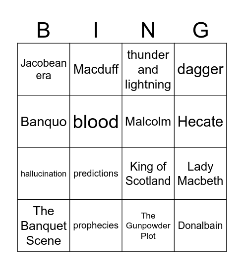 Macbeth Bingo Card