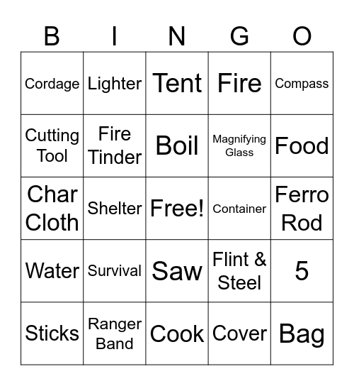 Survival Bingo Card