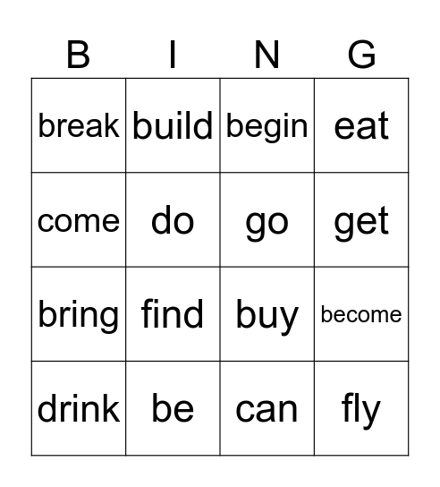 irregular verbs Bingo Card