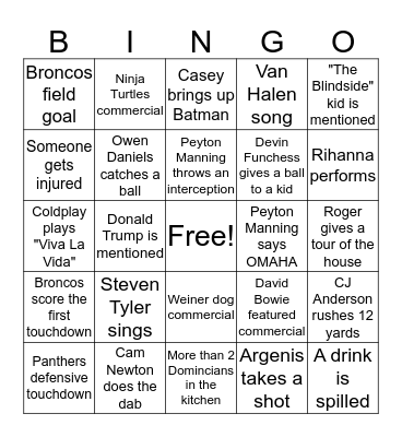 SUPER BOWL BINGO Card