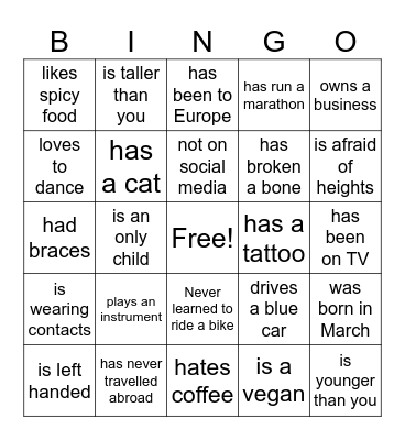 Find Someone Who... Bingo Card