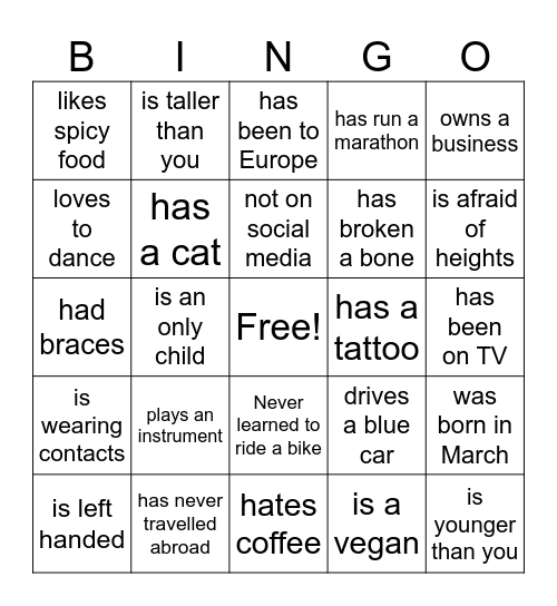 Find Someone Who... Bingo Card