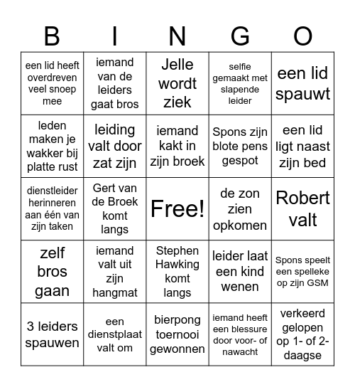 De Grote Bivakbingo Card