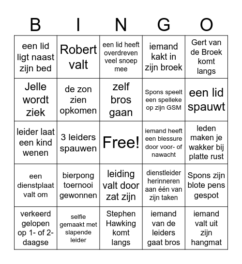 De Grote Bivakbingo Card