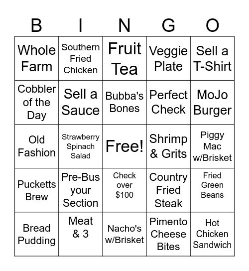 Pucketts Bingo Card