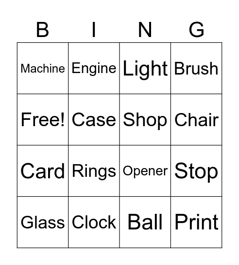 Compound Nouns Bingo Card