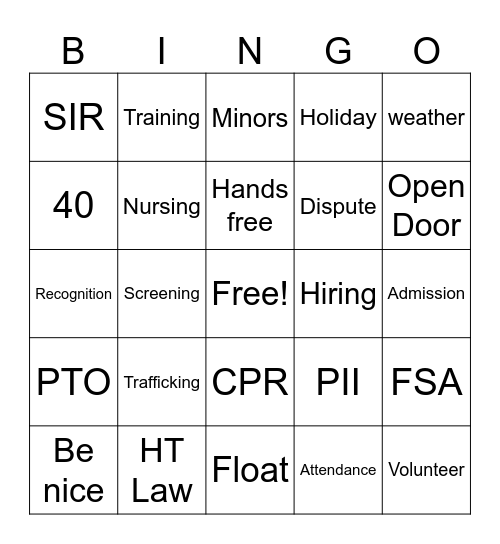 Untitled Bingo Card