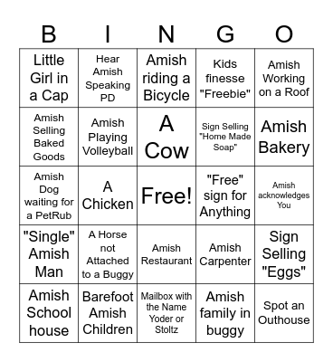 Amish Bingo Card