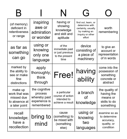 The Brain Bingo Card