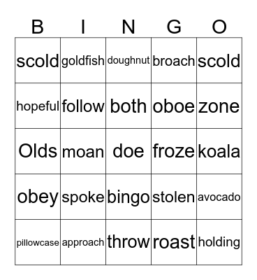 Long o sounds Bingo Card