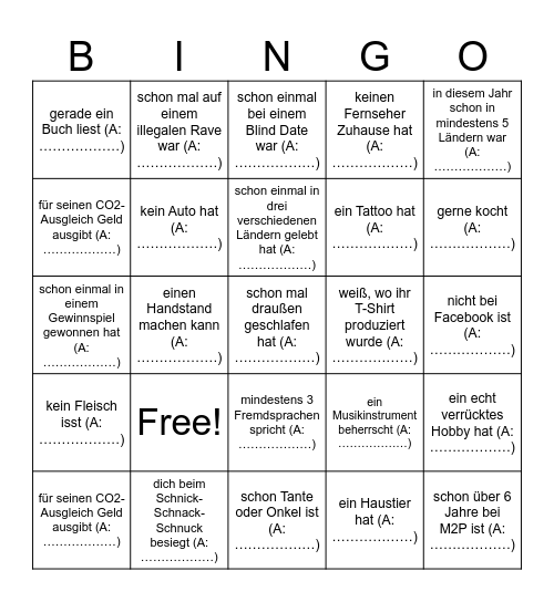 M2P-BINGO:  Finde eine Person, die … Bingo Card