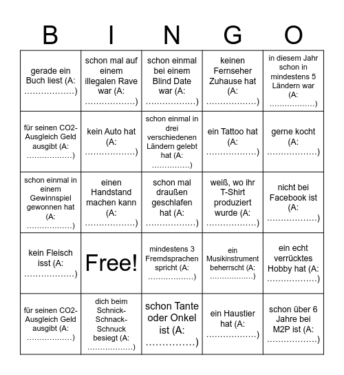 M2P-BINGO:  Finde eine Person, die … Bingo Card