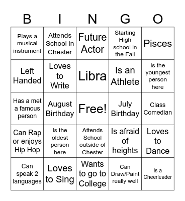 PLA Get to Know You Bingo Card