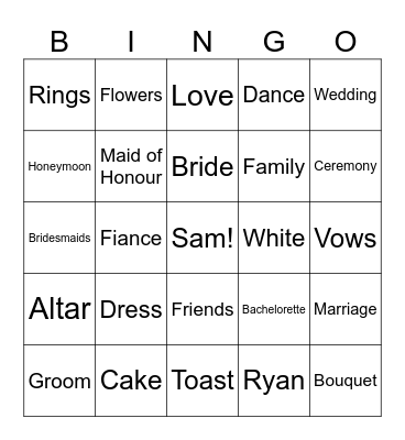 Sam's Wedding Shower Bingo! Bingo Card
