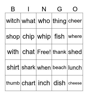 Digraph BINGO Card