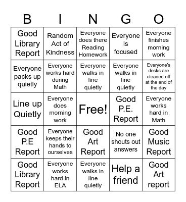 1st Grade Summer School Bingo Card