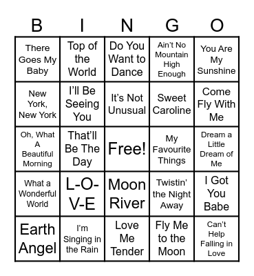Musical Bingo: 40s, 50s, 60s Bingo Card