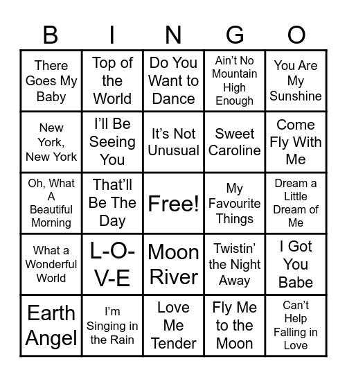 Musical Bingo: 40s, 50s, 60s Bingo Card