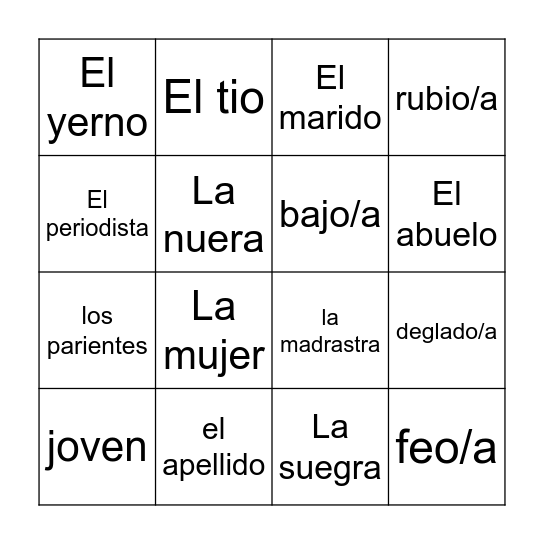 LA FAMILIA Bingo Card