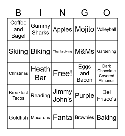 Favorite Thingo Bingo! Bingo Card