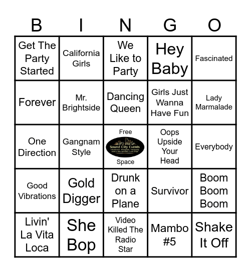 Cheesy Songs Bingo Card