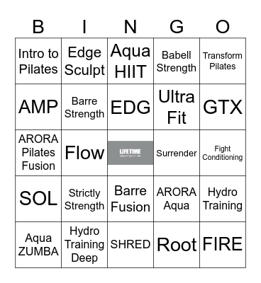 Life Time LGT & SGT Classes Bingo Card