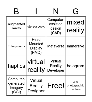 Intro to the Metaverse Bingo Card