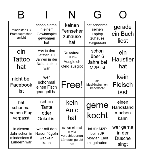 M2P-BINGO:  Finde eine Person, die … Bingo Card