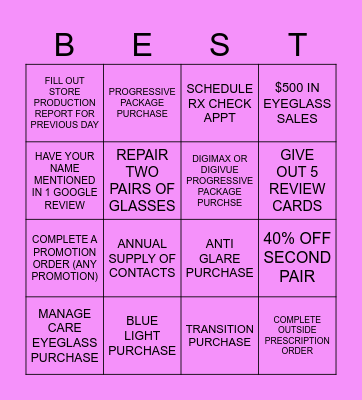 OPTICIAN BINGO Card
