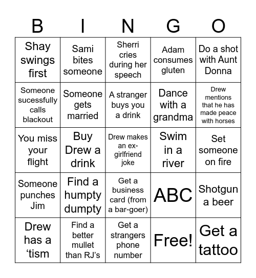 Thursday Bingo Card